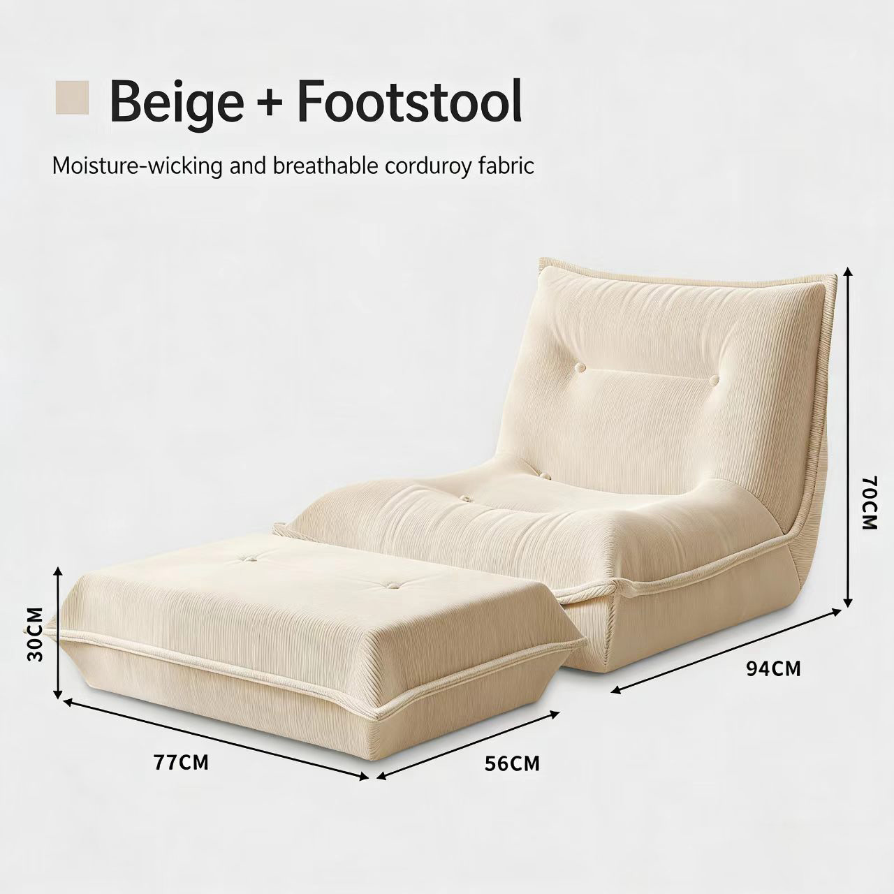 corduroy adjustable lounge sofa bed – compact single sleeper with headrest for living room & bedroom