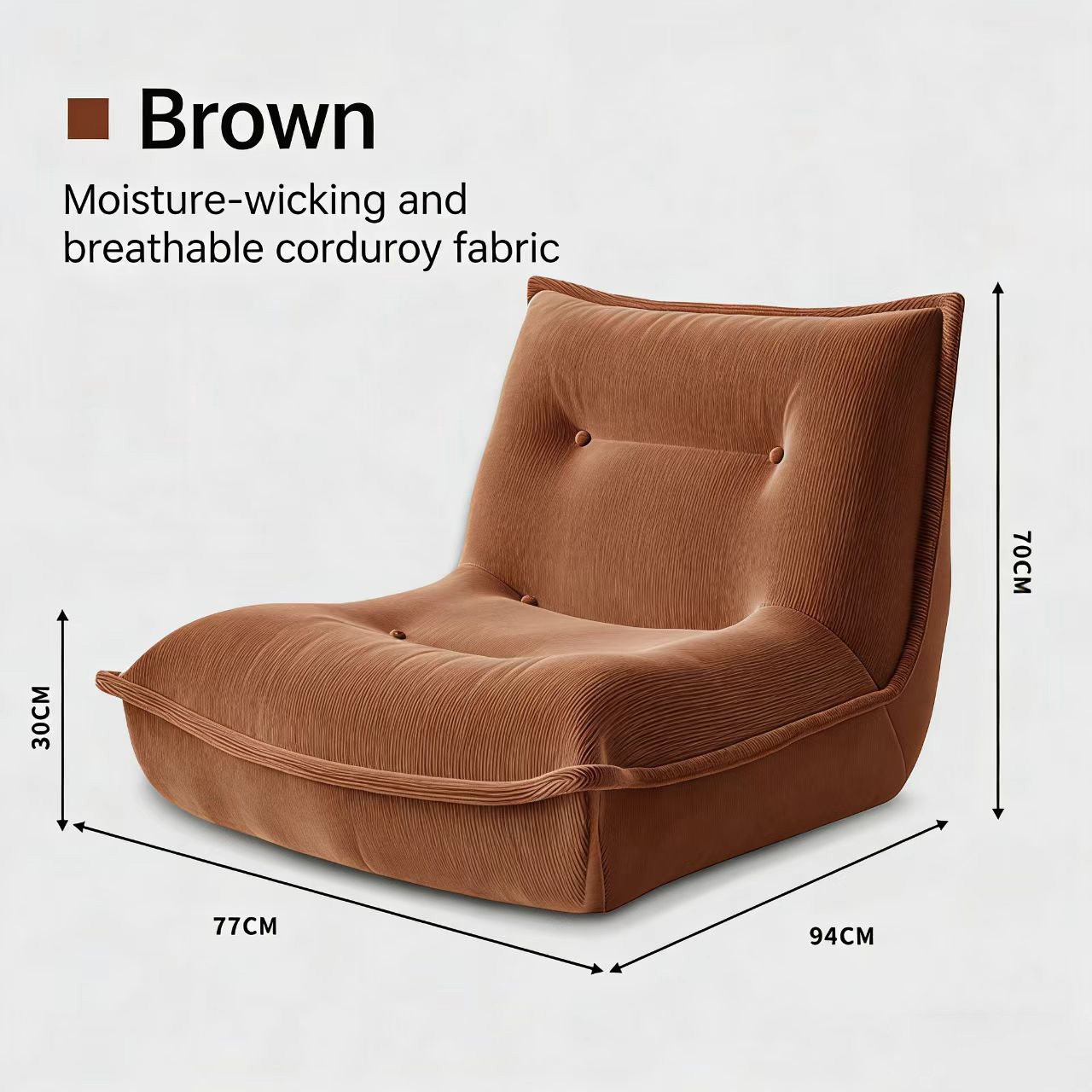 corduroy adjustable lounge sofa bed – compact single sleeper with headrest for living room & bedroom