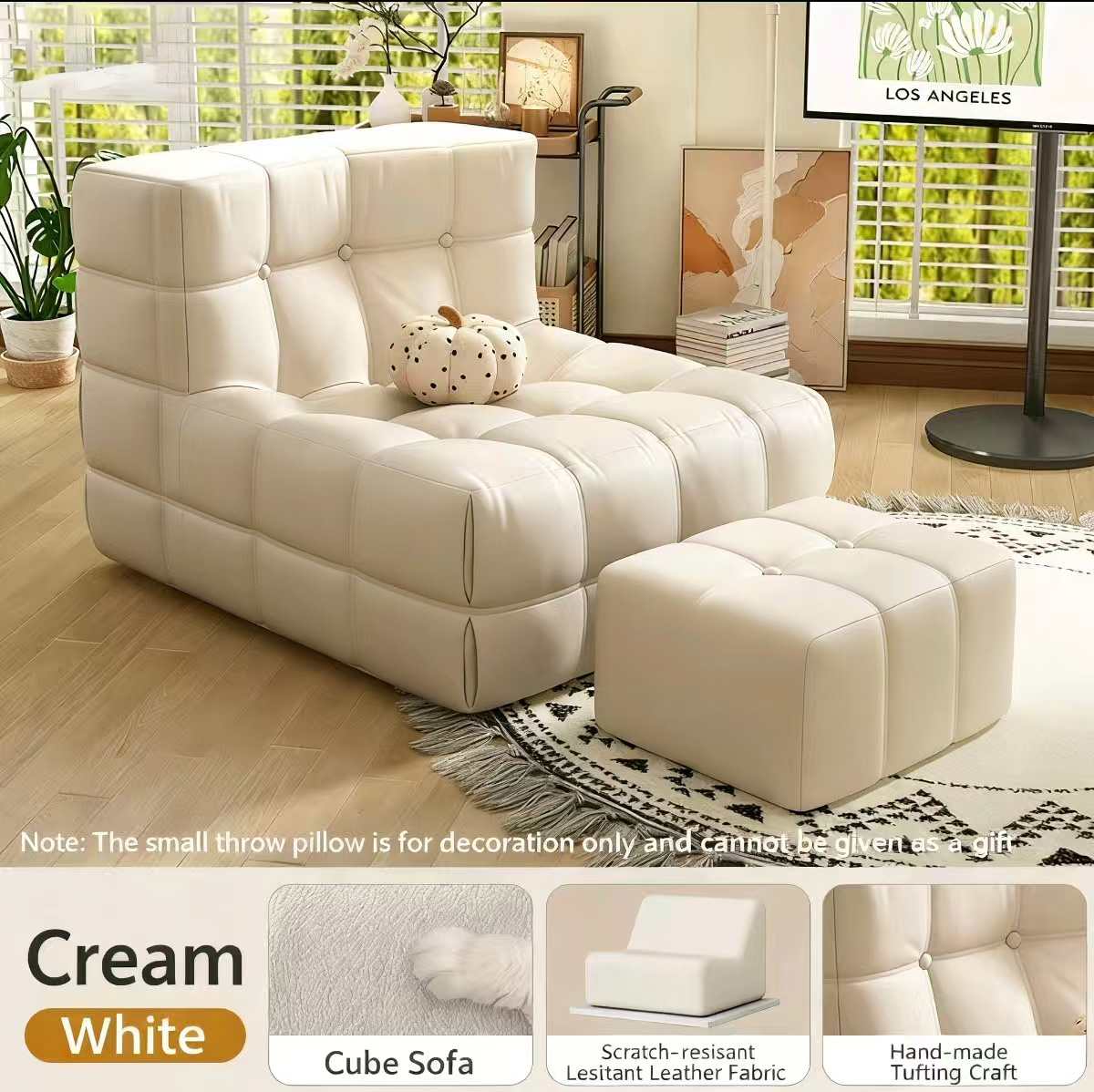 modern japanese style lazy sofa – waffle texture, cat scratch resistant, single leisure seat for living room & bedroom