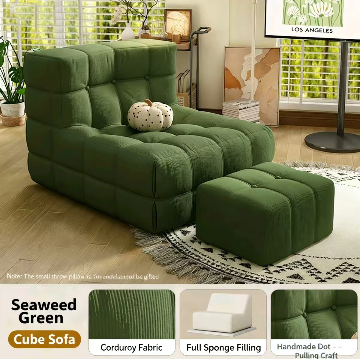 modern japanese style lazy sofa – waffle texture, cat scratch resistant, single leisure seat for living room & bedroom