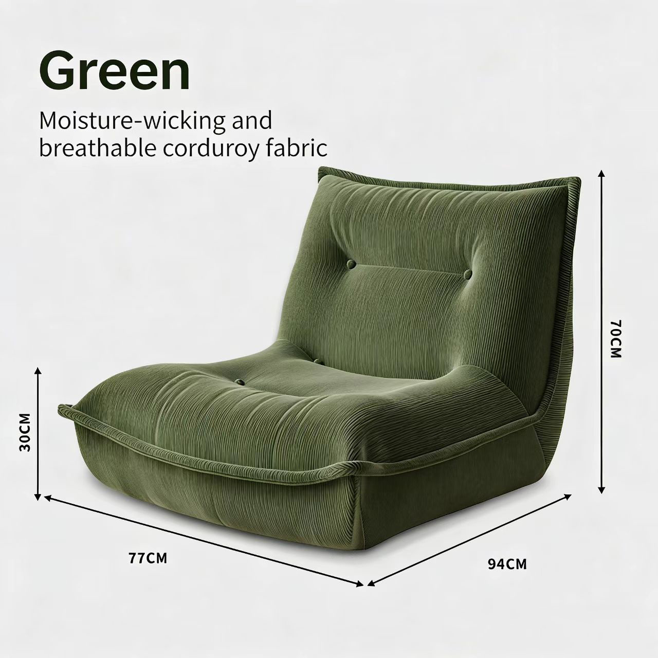 corduroy adjustable lounge sofa bed – compact single sleeper with headrest for living room & bedroom