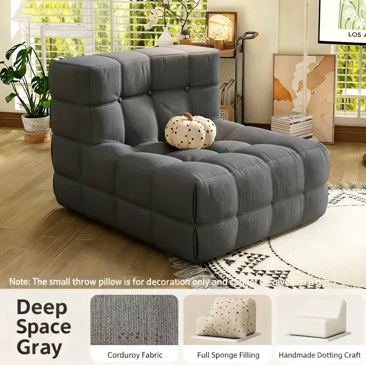 modern japanese style lazy sofa – waffle texture, cat scratch resistant, single leisure seat for living room & bedroom