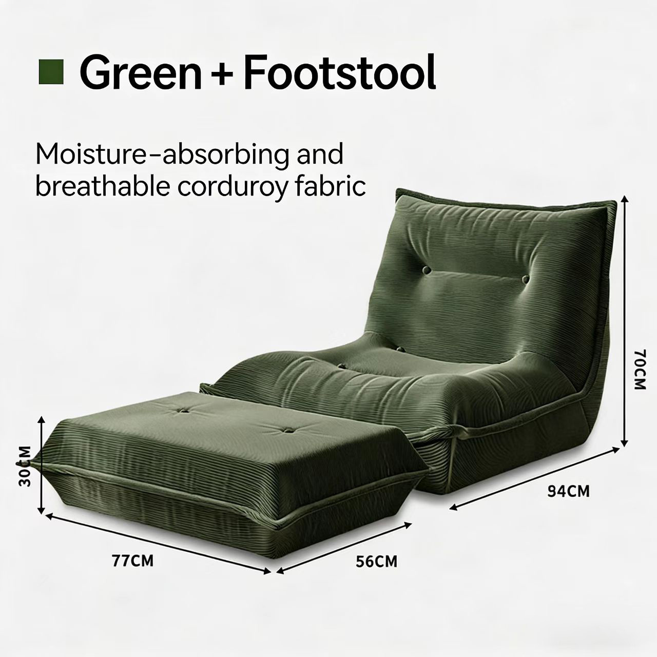 corduroy adjustable lounge sofa bed – compact single sleeper with headrest for living room & bedroom