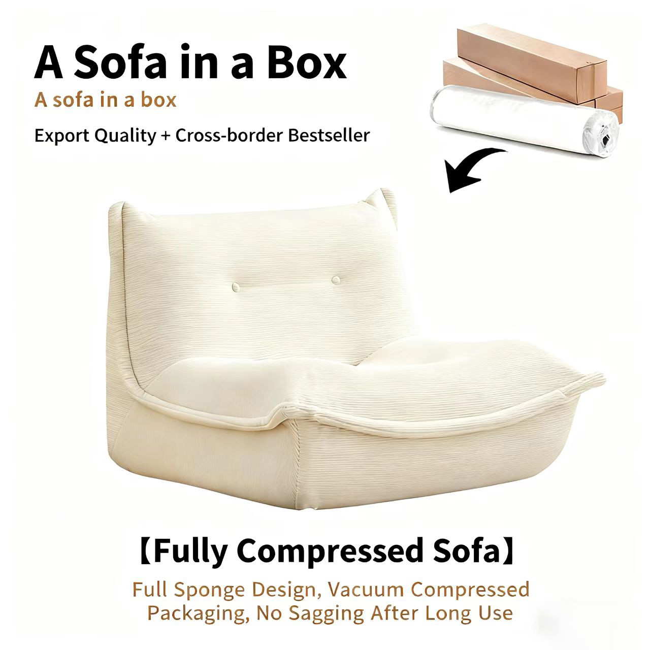 vacuum compressed lazy lounge sofa – full foam single seat for bedroom & living spaces