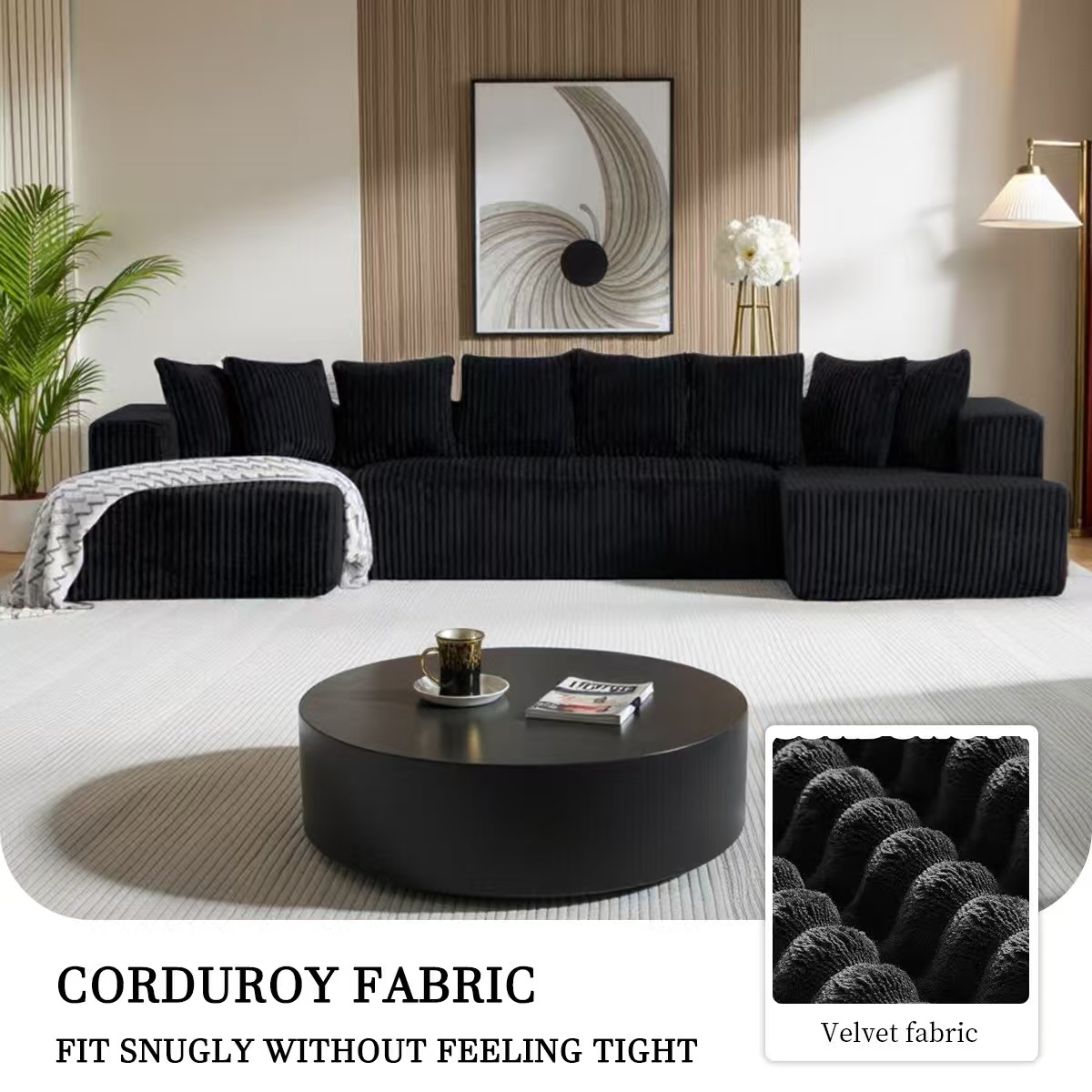 euroluxe u shape sofa – premium fabric three seater with chaise lounge