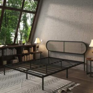 UrbanBreeze Iron & Rattan Headboard Bed