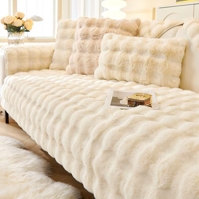 Plush Rabbit Fur Sofa Cover - Image 6