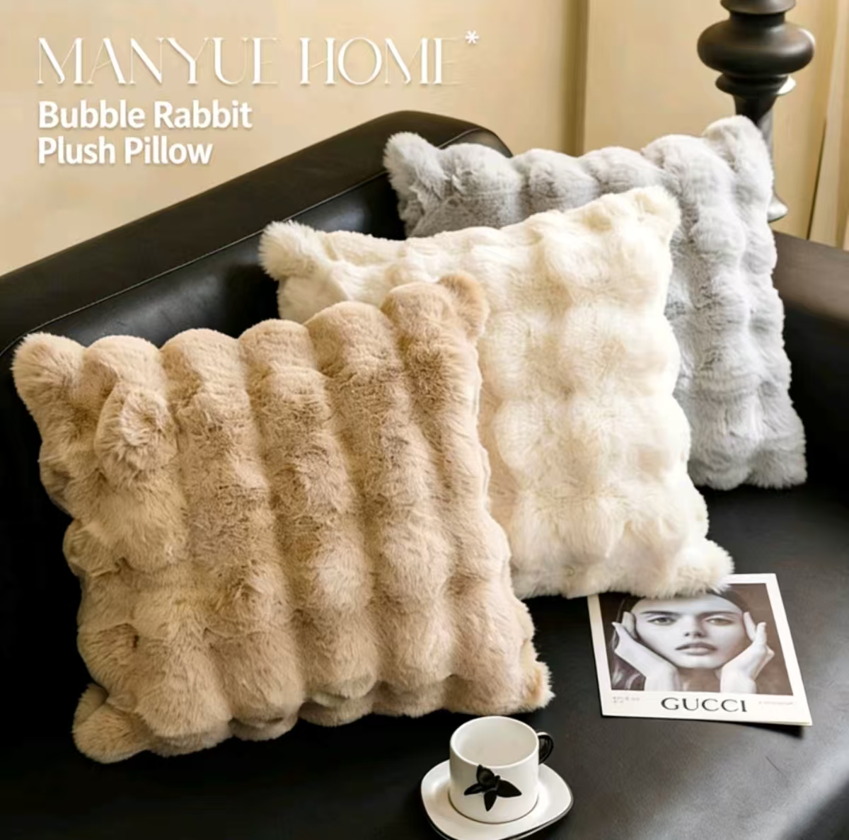 Rabbit Fur Sofa Cushion - Image 5